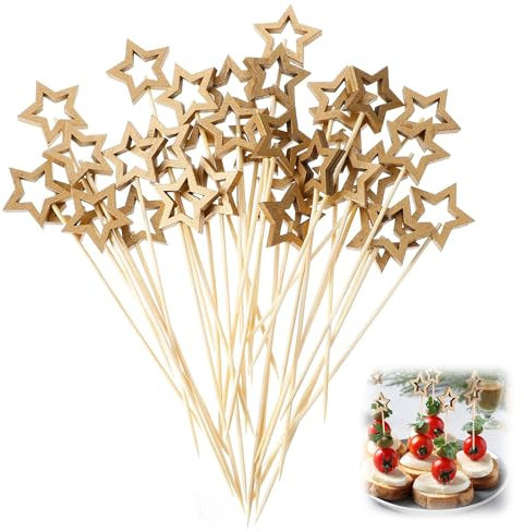 100 Stück Stern Cocktailspieße Sternförmige Obstspieße Holzspieße Spieße Fingerfood Holz Cocktail Spieße Obstspieße Holzspieße Cocktailspieße für Grillgut, Obst, Cupcake, Cocktail Dekoration