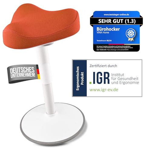 Vina Home® SH-01S Bürohocker Ergonomisch [IGR Zertifiziert] | Sitzhocker ergonomisch höhenverstellbar [47-65 cm]| Ergonomischer Hocker für Arbeit & Freizeit | Schwingeffekt [rutschfest] (Orange)
