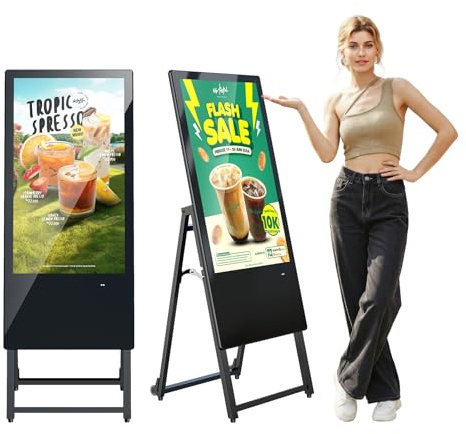 JASZDOT 32 Zoll Digitales Werbedisplay Kundenstopper, Android Digital Signage Player, FHD IPS LCD Plakatständer mit automatischem Media Player, WLAN/USB/HDMI, Schwarz