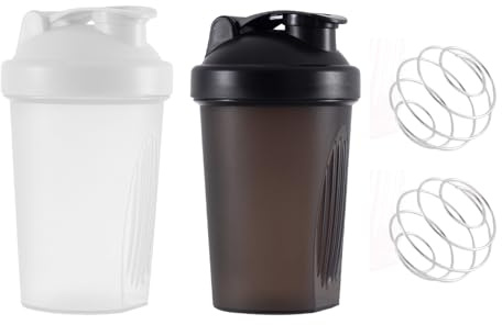 Myluatye Protein Shaker 400ml, 2 PCS Proteína Shaker,BPA Libre,con Bola Mezcladora,Vaso Proteinas Mezclador,Mezclador de Proteinas (Negro+Blanco)