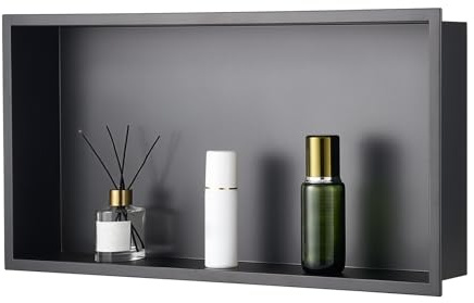 VEVOR Nicho de Ducha Empotrado 33x63,5x10,2 cm Estante Divisor de Pared de Acero Inoxidable Organizador de Jabón y Champú con Marco Sellado Impermeable Duradero Fácil de Instalar para Baño, Negro