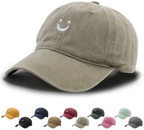 WENAUANG Baseball Cap Damen Herren Baumwolle, Verstellbar Baseballkappe Smiley-Gesicht Retro, Baseball-Mütze Draußen, Sonnenhut, Athletic Baseball Fitted Cap für Outdoor-Sportarten