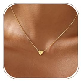 VIROMY Gold Heart Initial Necklaces for Women 14K Gold Plated R Letter Pendant Necklaces for Women Charm Box Chain Dainty Personalised Jewellery Gifts for Her