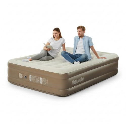 Naturehike Matelas Gonflable 1-3 Personnes avec Pompe Intégrée Rechargeable - 38cm Lit Gonflable Autogonflant pour Camping et Maison - Matelas Camping Portable (Double (198x152x38 cm))
