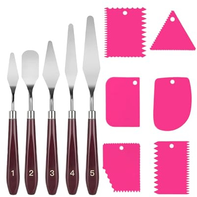 Jimkply 11-Piece Palette Knife Set, Artist Spatula Set, Stainless Steel Painting Knife for Oil and Acrylic Painting, Includes Various Spatula Shapes for Structural Effects