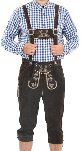 ALESSANDRO SALVARINI Herren Lederhose (46-60) – aus Echtleder, mit Träger AS450 - Dunkelbraun Größe 52 - Gr.52