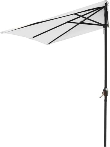 Miecoae Sombrilla Media Pantalla Medio Circulo Mediana Playa 250 Cm Terraza Sonnenschirm Stahl con Manivela para Jardín Parasol Pared Protección Impermeable Balcón Crema, Sin Base(Beige Blanco)