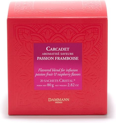 DAMMANN Carcadet Passion Framboise - Infusion Hibiscus aromes Framboise, Fruit de la passion | boite 20 Sachets Cristal