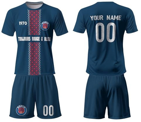 Generisch Personalisierte Fußball Trikot-Set – Trikot Geschenk für Kinder, Herren & Damen – Mit Namen, Nummer & Wunschmotiv – Paris Fantrikot‑Set aus 100 % Polyester – atmungsaktiv