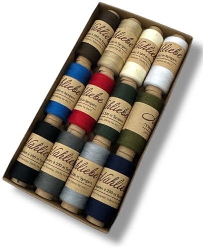 Nähmit - NÄHLIEBE Syngarn - 12 x 200m Nähmaschinengarn 100% Polyester Nähgarn Set für Ihre Nähmaschine (11 - Hauptfarben)