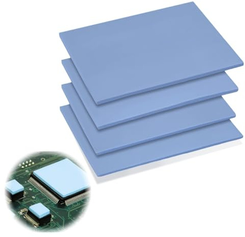 4 Packs 13W/m.K Thermal Pads 2mm×100 x 100mm Non Conductive High Temperature Heat Resistant Silicone Grease Thermal Pads with Dual Self-Adhesive for PC laptop heatsink CPU GPU LED SSD IC SMD Cooler