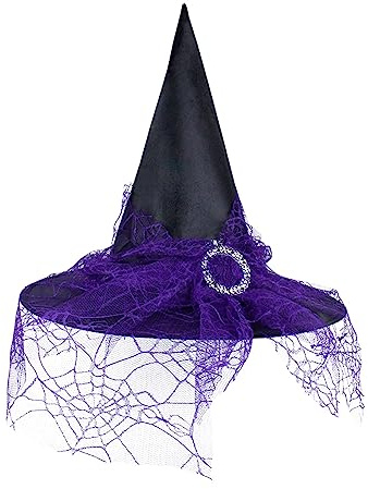 Generisch Halloween Hexenhut, Hexen Hut mit Schleier, Witch Hut, Hexen Accessoires Party Dekoration Requisiten Kostümparty Besen, Zaubererhüte für Halloween Maskeradepartys Maskeraden Kostümparty