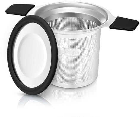 Stainless Steel Tea Infuser for Loose Leaf Tea – Extra Fine Mesh Strainer with Heat Proof Double Handles & Lid, Reusable Filter Fits Mugs, Cups & Teapots, Black