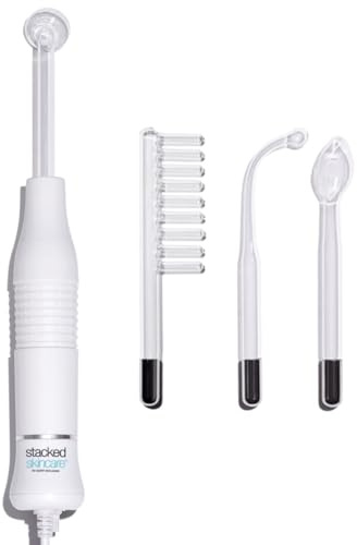 StackedSkincare Bacchetta ad alta frequenza – Strumento facciale per radiosità e bagliore – con accessori al neon e vetro argon