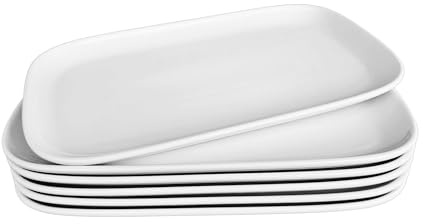 Provance 6er Set 25cm x 14,5 cm Tablett Serviertablett Keramik Porzellan Weiß - Servierplatte Groß Kuchenplatte Rechteckig für Antipasti, Dessert, Kuchen, Sushi, Salat, Porzellanteller