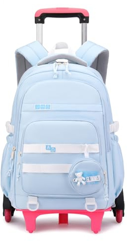 Amythe Zaino Trolley per Ragazza 9-16 Anni, Zaino Bambina Scuola Elementare con Carrello Rimovibile 6 Ruote, 21L Zaini Elementari con Rotelle per Bambine, Blu