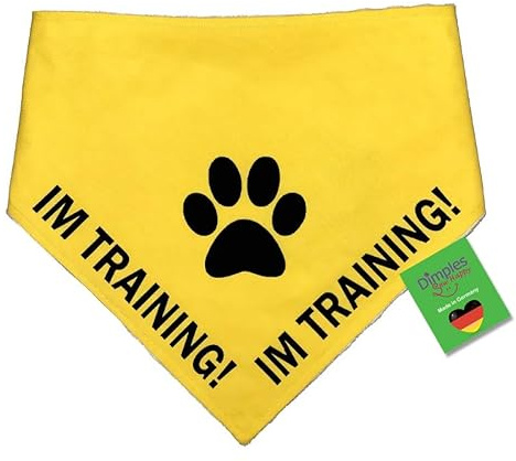IM Training Hundehalstuch gelb als Hilfsmittel zum Hundetraining für Assistenzhunde und Schulhund geeignet - gelbes Warnhalstuch Bandana Größe 25cm XXXS