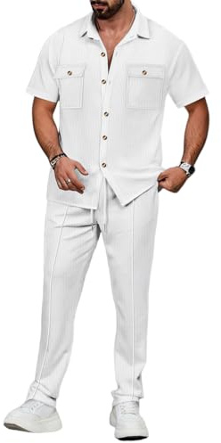 Oanviso Completi Tuta da Uomo Moda 2 Pezzi Casual T-Shirt Camicia Poloshirts Con Bottoni Manica Corta + Pantaloni Lunghe Slim Fit Tute Allenamento Estivo