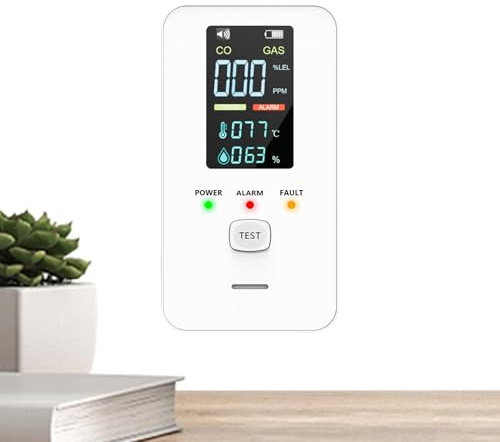 Detector de CO - 4 en 1 Monitor digital portátil, detector de gas y alarma de temperatura para autocaravana | para salón, cocina, dormitorio, pasillo, , hotel, apartamento