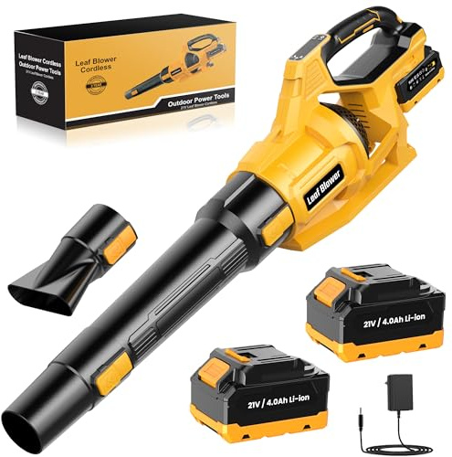 JYGMPRO 21V Laubbläser Akku - Elektrischer Laubbläser mit 2 Akkus 4,0 Ah, 2 Verlängerungsdüsen, 3 Einstellbare Geschwindigkeiten, Schultergurt für Gartenreinigung, Staub und Auto