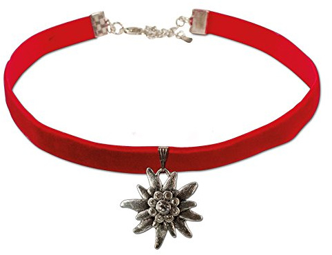 Alpenflüstern Trachten-Samt-Kropfband Strass-Edelweiß groß - Trachtenkette enganliegend, Kropfkette elastisch, Damen-Trachtenschmuck, Samtkropfband schmal in traditionellen Farben DHK069