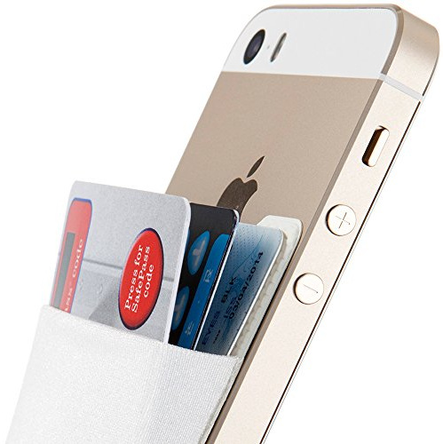 Sinjimoru Cell Phone Wallet Stick on, Card Holder for Back of Phone, White | Sinji Pouch Basic 2, stretchy adhesive phone pouch, holds 3-5 cards & cash, 3M tape, universal fit, slim wallet
