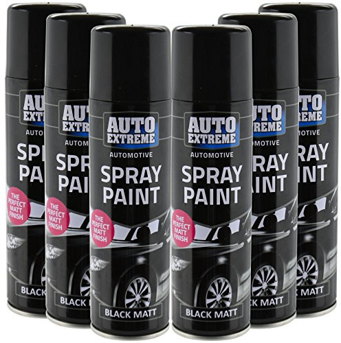 All Purpose Automotive Spray Paint 250ml Can Black Matt Finish Aerosol Metal Interior Exterior Fast Dry Excellent Coverage Adhesion- Black Matt - 6 Pack