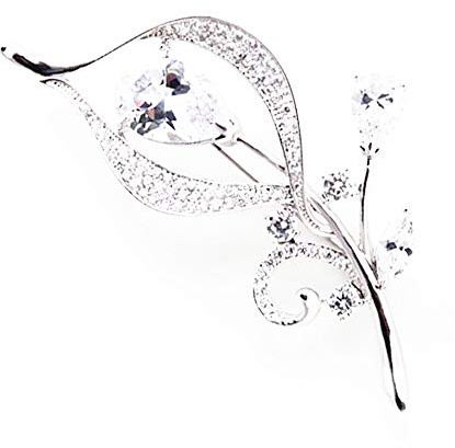 Hasnsofie Femme Broche Plaquée Platine / Or Rose avec Zircone Cubique Blanc/Rouge en Forme de Fleur Avec Chaîne en Acier Inoxydable Multi-usages Broche Collier Pull Manteau Costume Cadeau Anniversaire