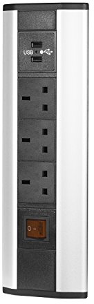 Elbe Inno 3-Outlet & 2-USB Charger Power Strip with USB Desktop Corner Socket, Switch, and 1.5m Extension Cable for Office, Home, Worktop and Kitchen EL4603KU-UK