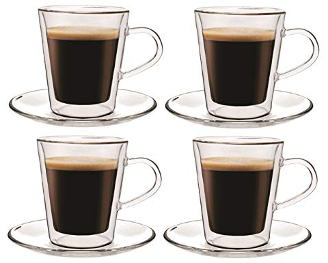 Maxxo Verres à Double Paroi Lungo 4x 220 ml Tasses Thermos en Verre Isotherme Résistant au Chaud et Froid avec Effet Flottant