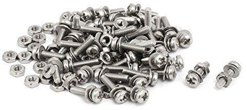 sourcing map M2,5 x 10mm vis tête cruciforme écrou vis rondelle Acier inox 304 45 Sets