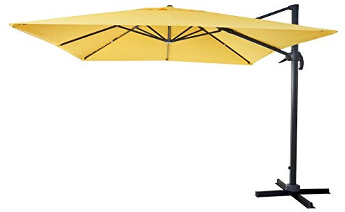 Mendler Sombrilla para gastronomía HWC-A96, sombrilla de 3 x 3 m (diámetro de 4,24 m), poliéster y acero 23 kg, color amarillo sin soporte, giratorio