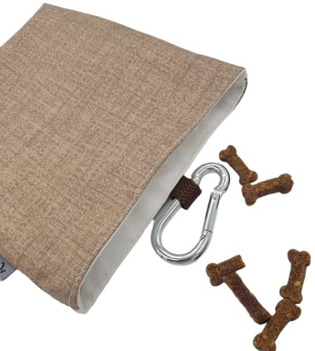 Hunde-Leckerli-Beutel mit Magnet und Karabiner aus laminierter Baumwolle - BEIGE -