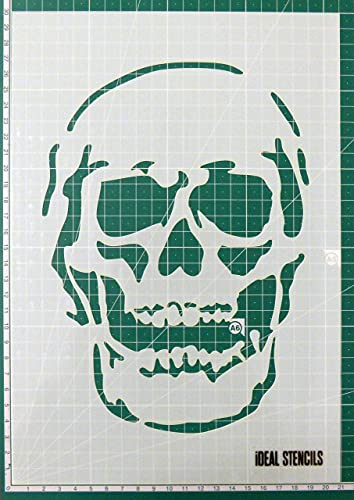 Totenkopf Schablone - Malen Schablone für Heim Dekorieren und Kunst Handwerk - Wiederverwendbare Schablone Hergestellt aus Waschbar Plastik - Farbe Design auf Wände, Stoff, Möbel
