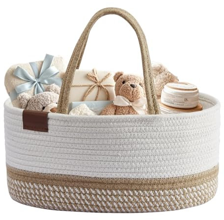 DECOMOMO Baby Caddy Organizer, Windelkorb, Babykörbe für Babyparty (Spirale Beige & Weiß, groß)