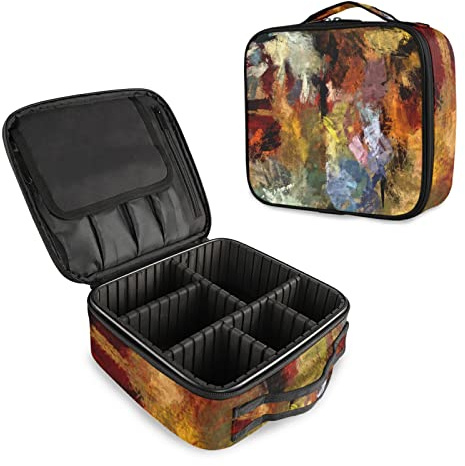 Abstract Psychedelic Colorful Oil Strokes of Paint with Brushes Women's Portable Makeup Bags with Handle, Adjustable Dividers, Travel Cosmetic Toiletry Accessories Storage Organizer for Girls