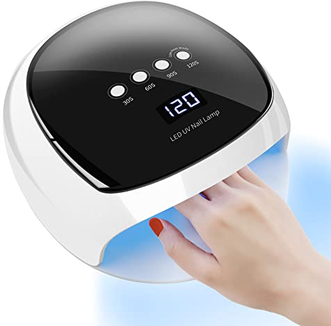 Lampada Unghie UV LED da 80W per Manicure/Pedicure con Automatico Sensore, 4 Timers da 30/60/90/120S, Display LCD, Piastra magnetica rimovibile (Guanti Anti-UV Offerti)…
