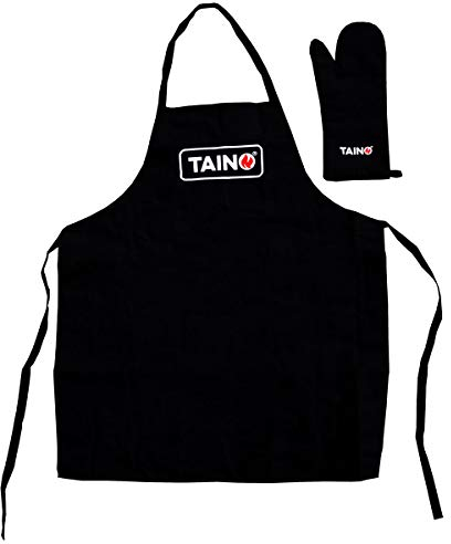 TAINO Grill Set Handschuh mit Schürze Grillhandschuh Kochschürze Grillzubehör Schwarz
