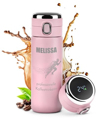 Maverton Thermobecher Kaffeebecher mit Gravur 400 ml - Trinkflasche Edelstahl - mit LED-Temperaturanzeige - auslaufsicher 100% dicht - für Frauen zum Geburtstag - rosa - Kaffeetrinkerin