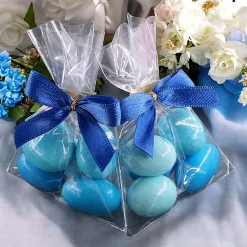 EinsSein 10 Stück Gastgeschenke Hochzeit, Taufe, Babyshower mit Schokomandeln hellblau-blau schon fertig gefüllt - Bonboniere Hochzeitsmandeln Taufmandeln Kommunion Konfirmation Babyparty