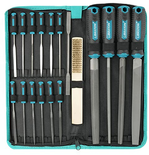 Libraton Metal File Set, Metal Files 31PCs, Metal Files for Steel, 12 Needle Files with Case, Riffler File, 12 Sandpapers, Steel Brush, File Sets for Wood and Metal, for Metalworking & Woodworking