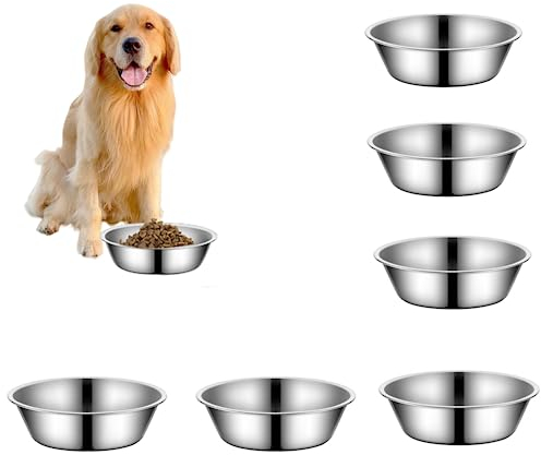 6 Pcs Stainless Steel Dog Bowls Replacement Basic Dog Bowls Thickened Metal Dog Bowls Pet Bowl Metal for Small Medium Large Dogs, Dishwasher Safe (18cm)