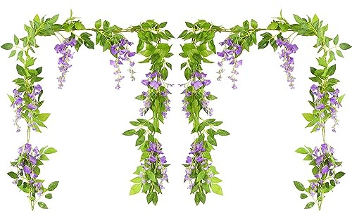SKYPRO 2 Stück Bohnenblüten Streifen Ranken Grünzeug Blätter Girlande Künstliche Blumen Pflanzen für Hotel Hochzeit Zuhause Party Garten Handwerk Kunst Dekoration (Violett)