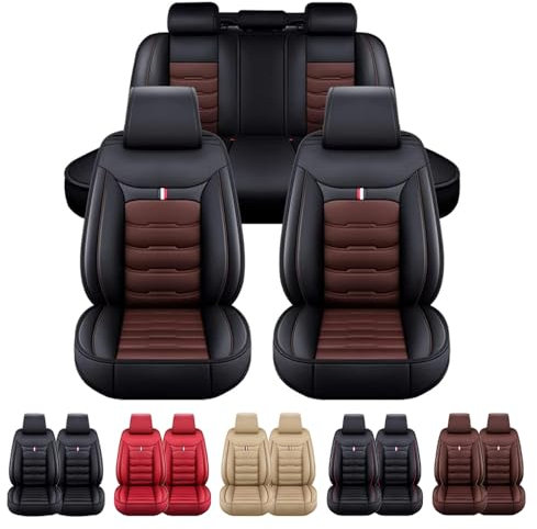 Auto Leder Sitzbezügesets für Jeep Compass Latitude 2007-2019/Jeep Renegade 2015-2024 Full Surround Custom Sitzkissen Sitzbezüge Auflagen Seat Cover Sets Zubehör,BlackCoffee