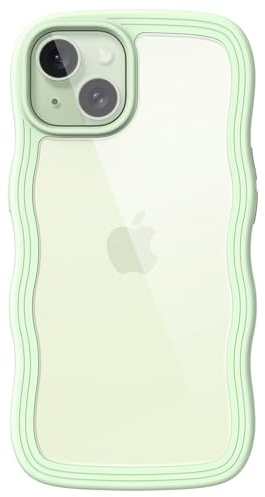 JETech Söt Fodral för iPhone 15 6,1-Tum, Vågformat Lockigt Stötskyddat Mobilskal för Kvinnor och Flickor, Clear Hård PC Baksida (Grön)