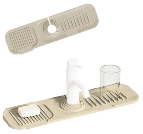 Tappetino per Rubinetto in Silicone, Paraspruzzi per Lavello da Cucina, Tappetino per Rubinetto Silicone, Tappetino in Antigoccia Silicone per lavello da Cucina,Vassoio Antigoccia per Cucina, Beige