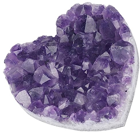 Healvian Cluster di Cristallo di Ametista a Forma di Cuore Naturale, Pietra di Cristallo Decorativa per Arredamento Casa, Dimensioni Delicate per Soggiorno
