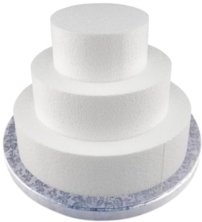 Cake Company Torten Dummy Set 3 Etagen mit Tortenplatte | 15cm hohe, hochwertige Styropor Torte | Deko-Torte 20cm x 15cm x 10cm - 5cm Höhe | weiß (3 Stöckig) + Cake Board