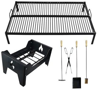 Parrilla Argentina Premium - Parrilla Argentina - Barbacoa Parrilla Asado - Parrilla con mango + brasero + herramientas de fuego - Sor pampa grill (80 x 50 cm)