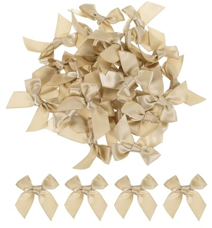 QUARKZMAN 30Pcs Mini Lazo de Cinta 1.5 Mini Lazo de Tela de Satén para Manualidades Costura Boda Fiesta de Cumpleaños Marrón Claro